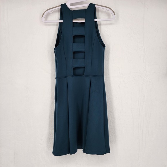 Abercrombie & Fitch Teal Green Fit & Flare Scuba Mini Dress Size XS Cutout Back - Picture 7 of 9
